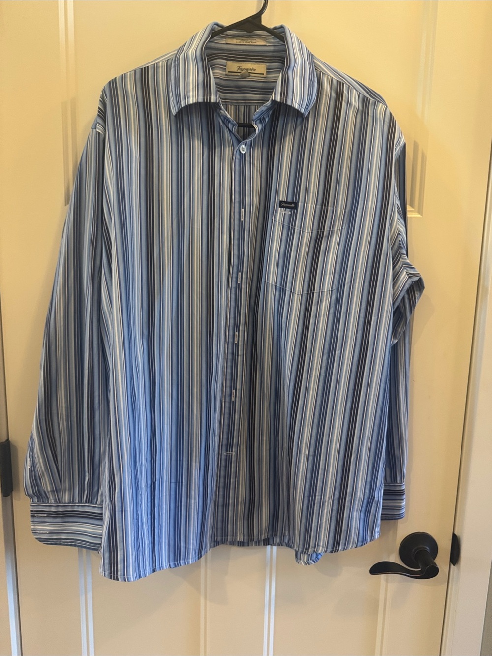 Faconnable Blue and White Vertical Stripe Men’s Dress Shirt